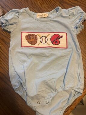 Blue Baby Baseball Appliqué Onesie with ruffle sleeves
